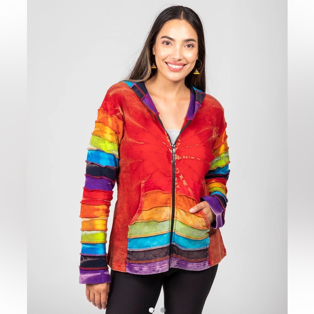 Windhorse Multicolor Patchwork Hoodie Zip Handcra… - image 1